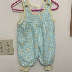 Vintage Gymboree Baby Romper Sz Newborn 0/6M Aqua Yellow Duck Print Bodysuit